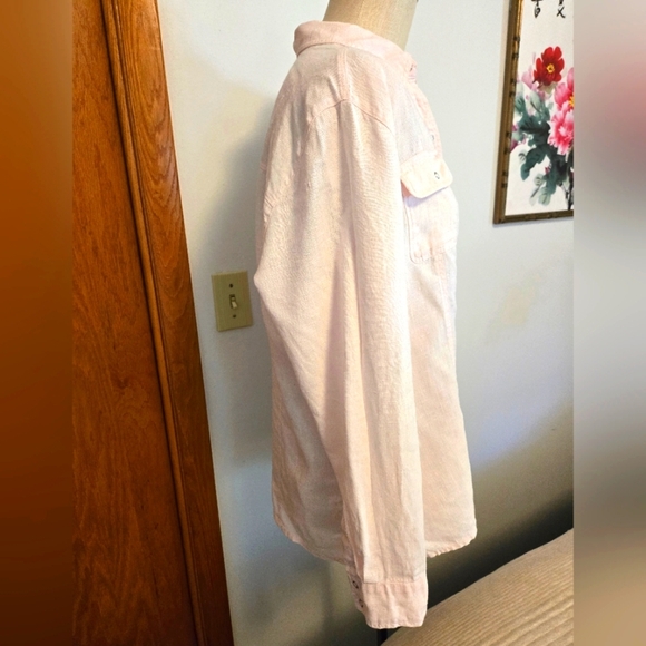 CHICO'S LIGHT PINK 100% LINEN BUTTON-DOWN LONG-SLEEVED W/SNAP BUTTONS. SIZE 2. - Picture 2 of 8